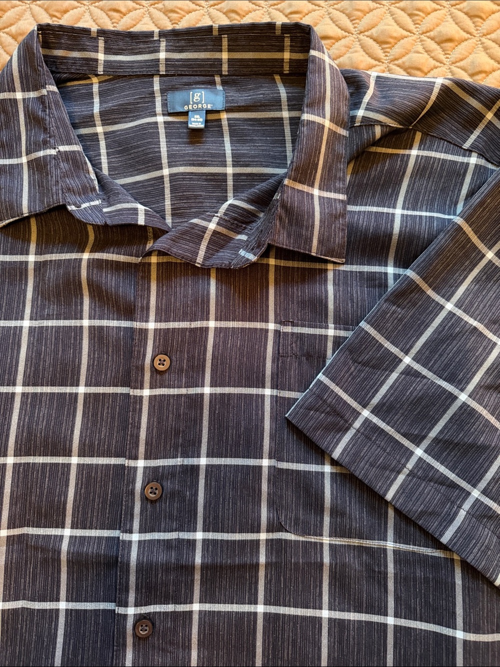 George Men’s Blue Plaid Short-Sleeve Button-Down Shirt